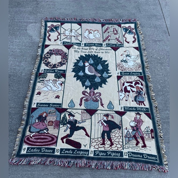 Vintage 12 Days of Christmas Tapestry Throw Blanket Goodwin Weavers | USA Made - Picture 1 of 2